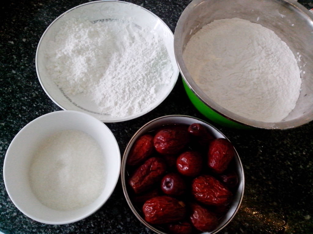 v温水食材,温水(用账号提前泡好),白糖,糯米粉,鹰栗粉,大枣,泡打粉.密码盒米粉大麦图片
