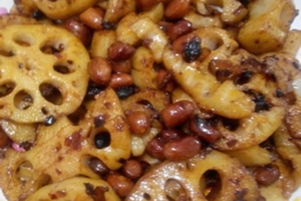 老干妈花生炒藕的做法_【图解】老干妈花生炒