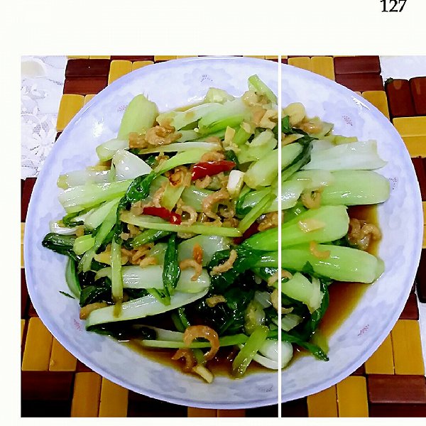 老妈也时髦的虾仁扒油菜做法的学习成果照